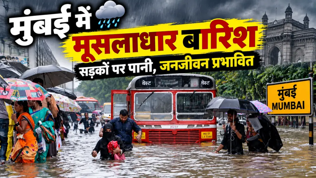 मुंबई में मूसलाधार बारिश, सड़कों से लेकर रेल सेवाएं प्रभावित